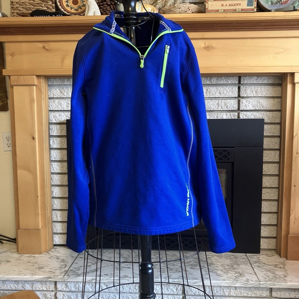 Under Armour Men's L Loose Fit Quarter Zip Pullover Blue Athletic Long Sleeve